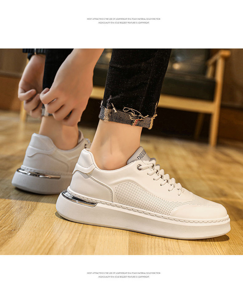 Men's Fashion Style Breathable Versatile Simple White For Men Thick Soled Height - Increasing Sports And Casual Lightweight Skate Hot Shoes New D