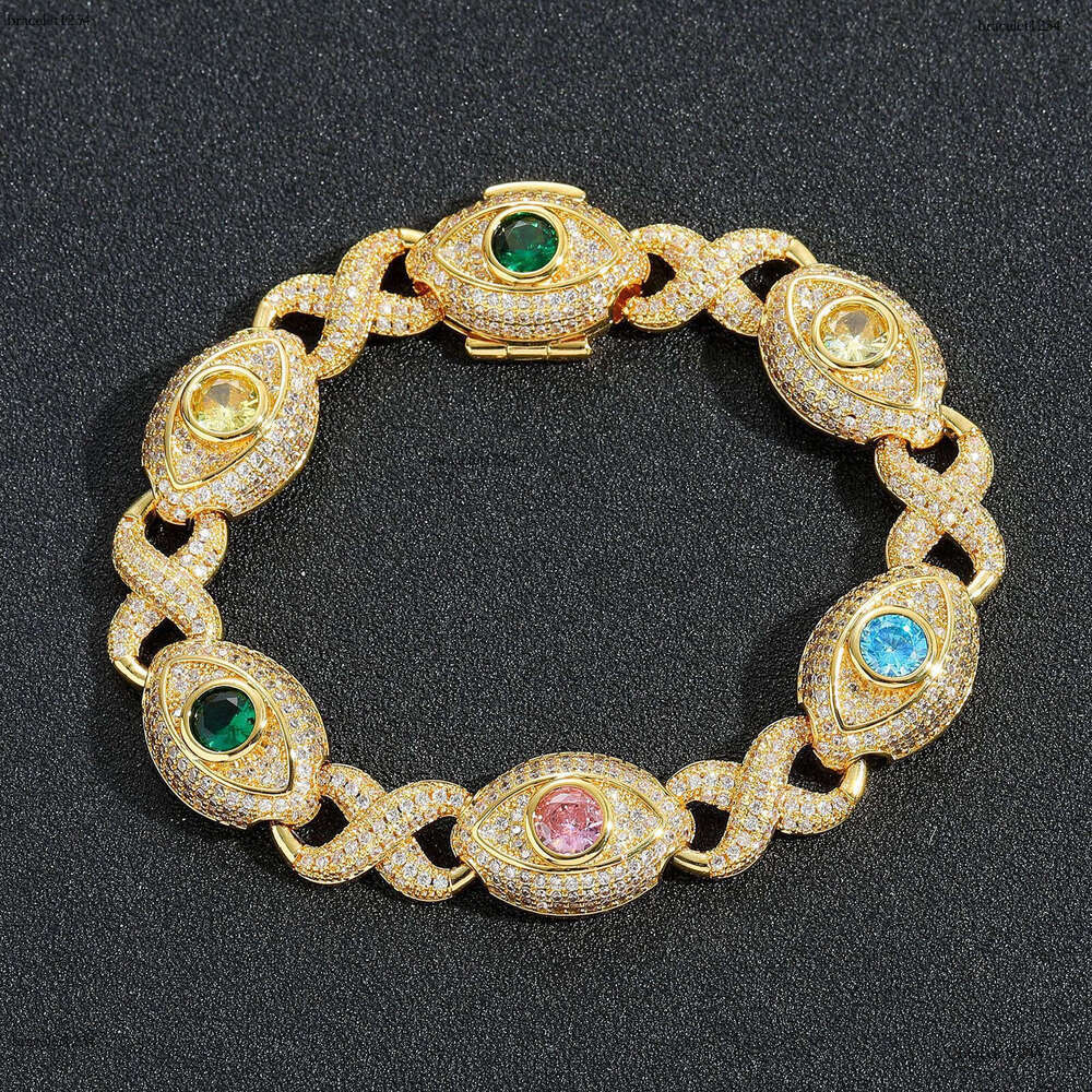 Luxury designer 8-strand 14mm Cuban Unlimited Eye chain, colored Ice out VVS Moissanite bracelet with free shipping