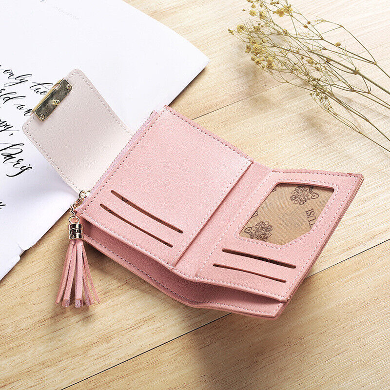 PU Leather Ladies Short Wallet Tassels Clutch Bag Cute Folding Card Holder Zipper Coin Small Purse Perfect For Everyday Use