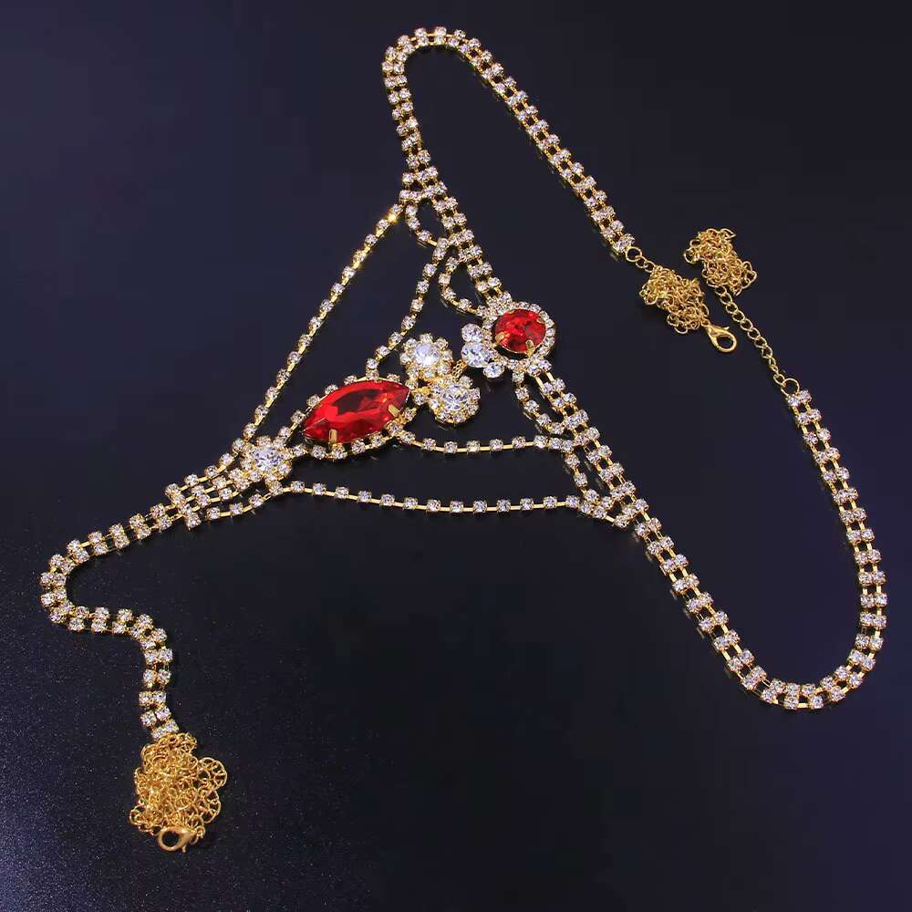 Cross-Border New Personalized Ruby Rhinestone T-Back European and American Sexy Luxury Full Body Chains Chain