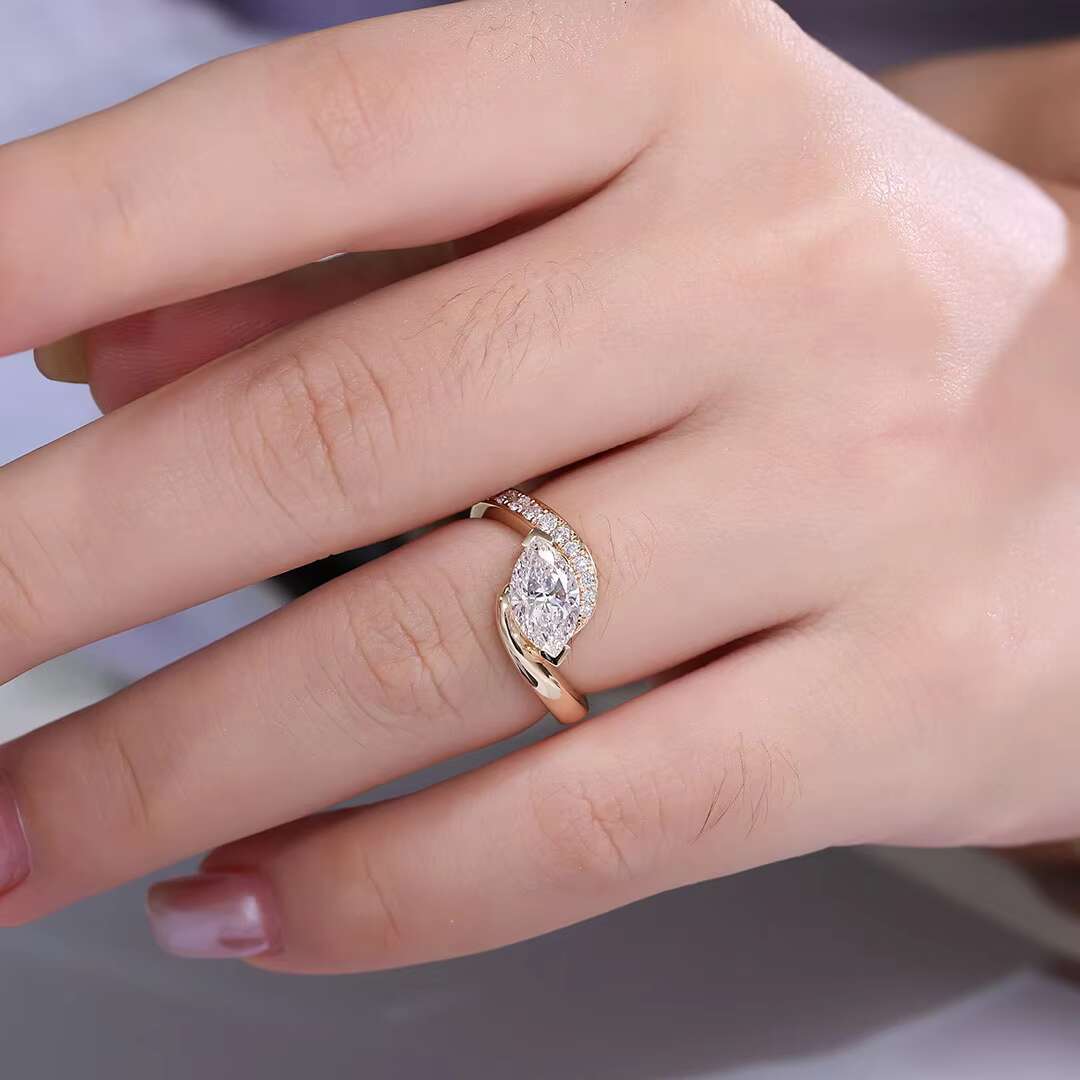 Pass Diamond Tester GIA IGI Certified 14K Solid Gold Lab Grown Diamond Wedding Ring Marquise Cut Lab Diamond Engagement Ring