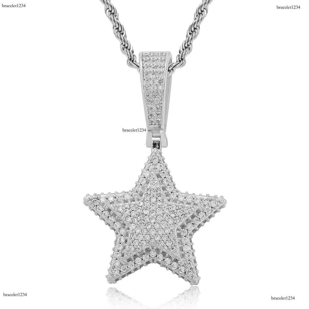 Luxury designer Hip Hop Necklace, Double Pentacle Pendant, Solid Ice out VVS Moissanite Pendant Hip Hop Necklace for men and women with free shipping