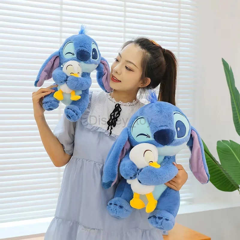 Disney Kawaii Stitch Lilo Cute Duck Stuffed Plush Toy Cartoon Character Decorative Pillow Peruches Girl Birthday Gift Y250423