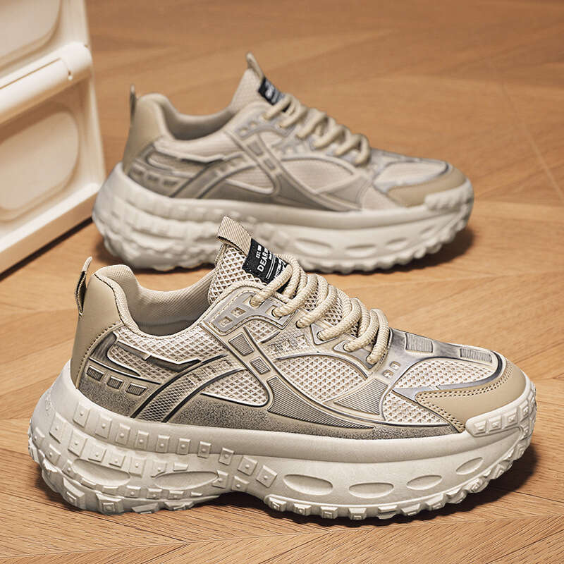 Men's sports casual shoes, vintage style tire soles, 2025 spring new breathable thick soled dad shoes