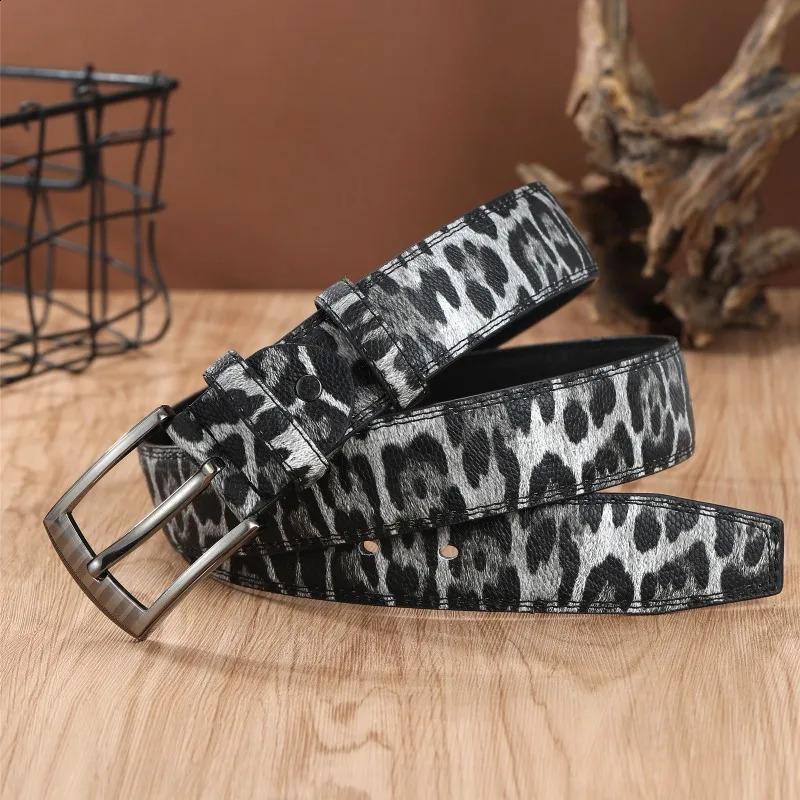 Mens Leopard Print Belt Fashion Personality Pin Buckle Belt Trend Jeans Accessories Vintage Belt 250423