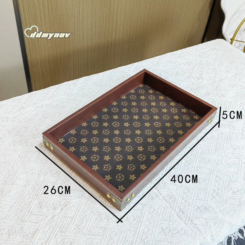 Light luxury high-end desktop rectangular display cultural and decorative items, tea set tray, entrance leather storage tray ddmynov