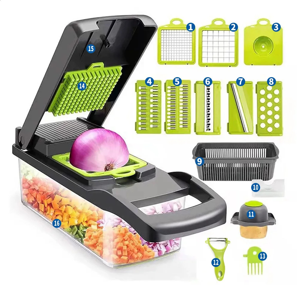 16 in 1 Multifunctional Vegetable Chopper Onion Chopper Handle Food Grate Food Chopper Kitchen tools Vegetable Slicer Dicer Cut 250422
