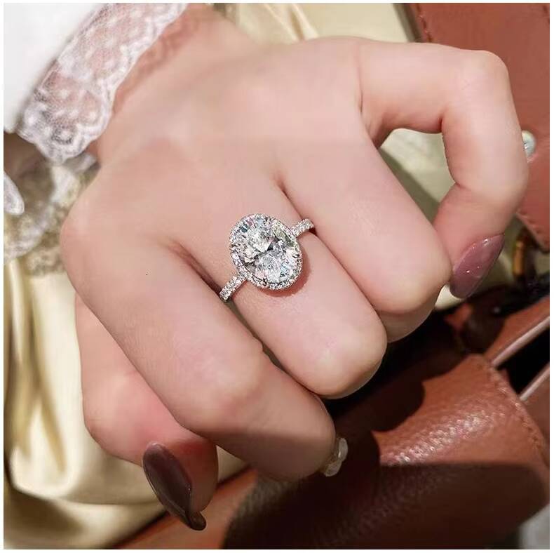 S925 Sterling Silver Luxury GRA Certified 3Carat 5Carat Oval Shape Vvs1 D Color Moissanite Wedding Ring for Women Fine Jewelry