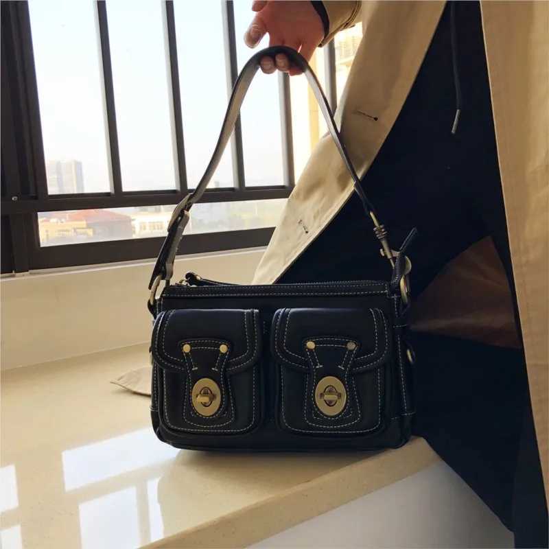 Jiaerdi Vintage Moto Biker Black Shoulder Bags Wen High Street Leather Chic Pocket Underarm Bag Ladies Y2k Handbag Purse Y250705