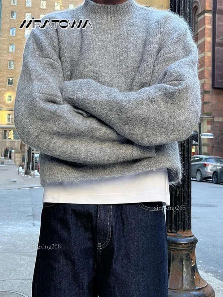 Mens cashmere sweater casual mens half turtle neck long sleeved knitted pull-out autumn warm cut knitted skydiving top 240905