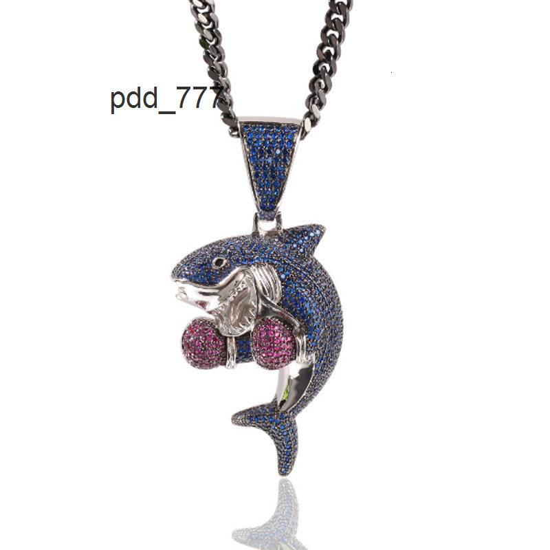 Hot Selling Hip Hop Cartoon Necklace Boxing Shark Moissanite Pendant Gun Cuban Chain Personalized Necklace Jewelry for Men