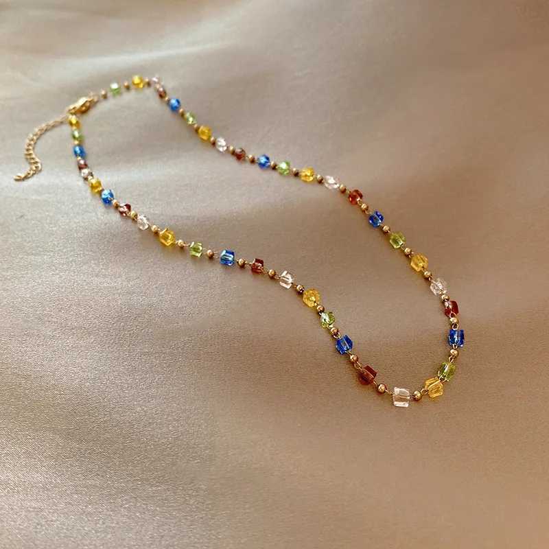 Bohemian diamond round bead necklace suitable for women simple Kravik chain colorful zirconia necklace jewelry giftXJ250422