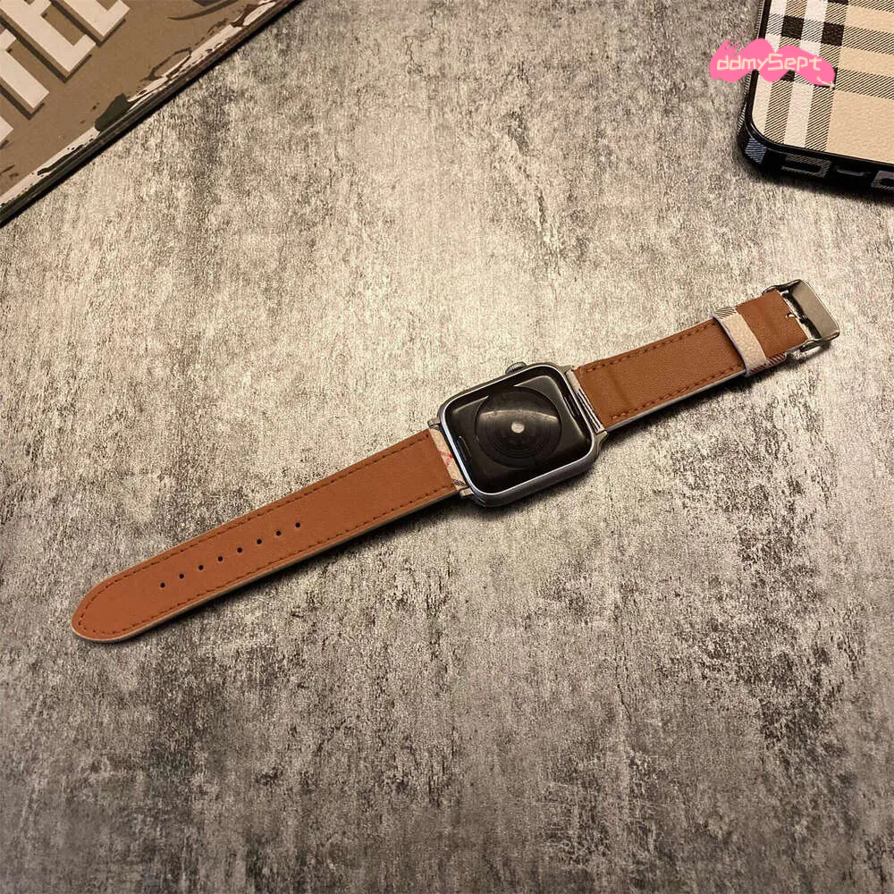 Compatible with Apple Watch Band iWatch Leather Striped Plaid Pattern Unisex SE Fashion Trend H11.21 ddmysept
