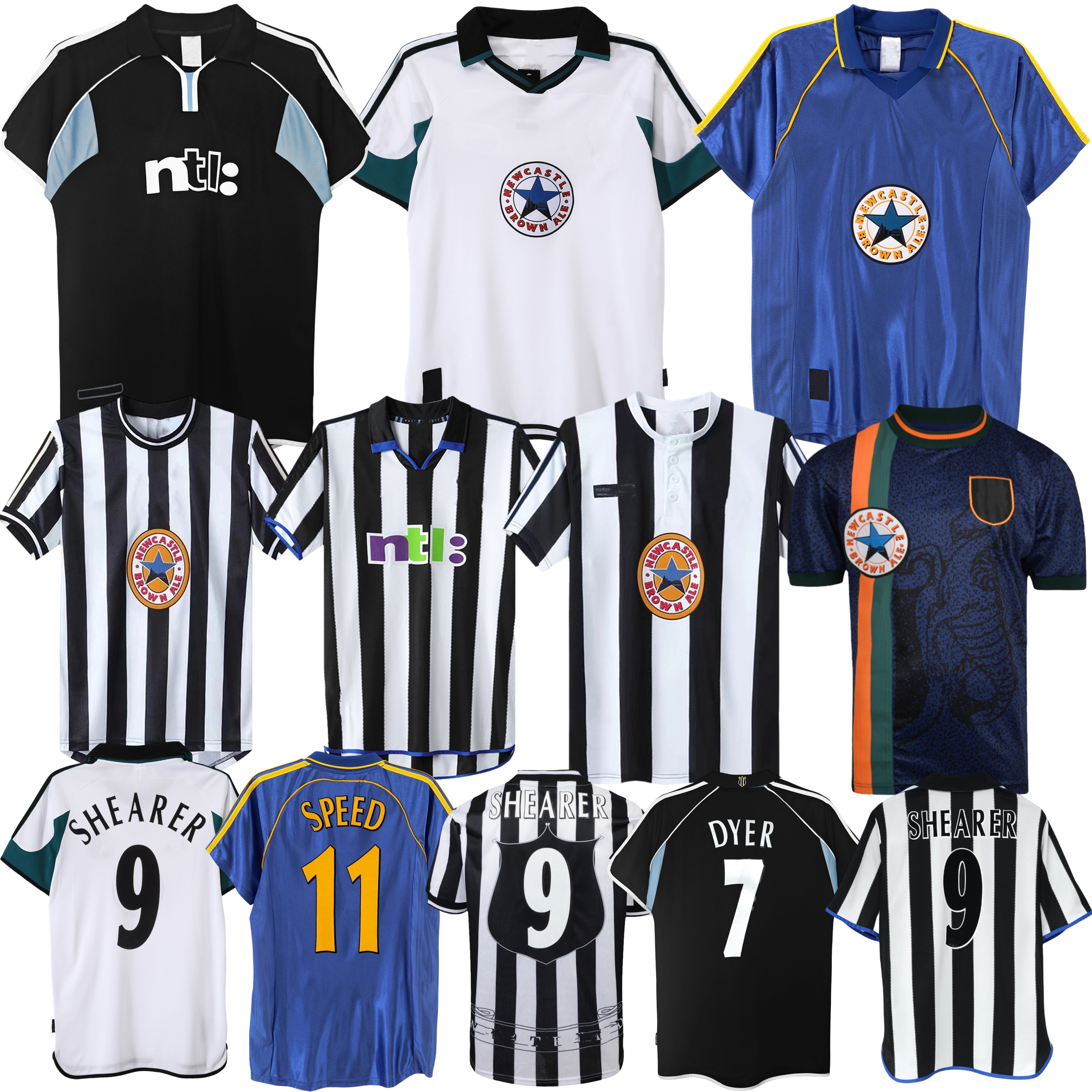1995 1996 1997 1999 Shearer Asprilla retro soccer jerseys 98 99 00 01 Ferdinand SRNICEK GINOLA Speed Ne Wcastle classic vintage goalkeeper football shirts