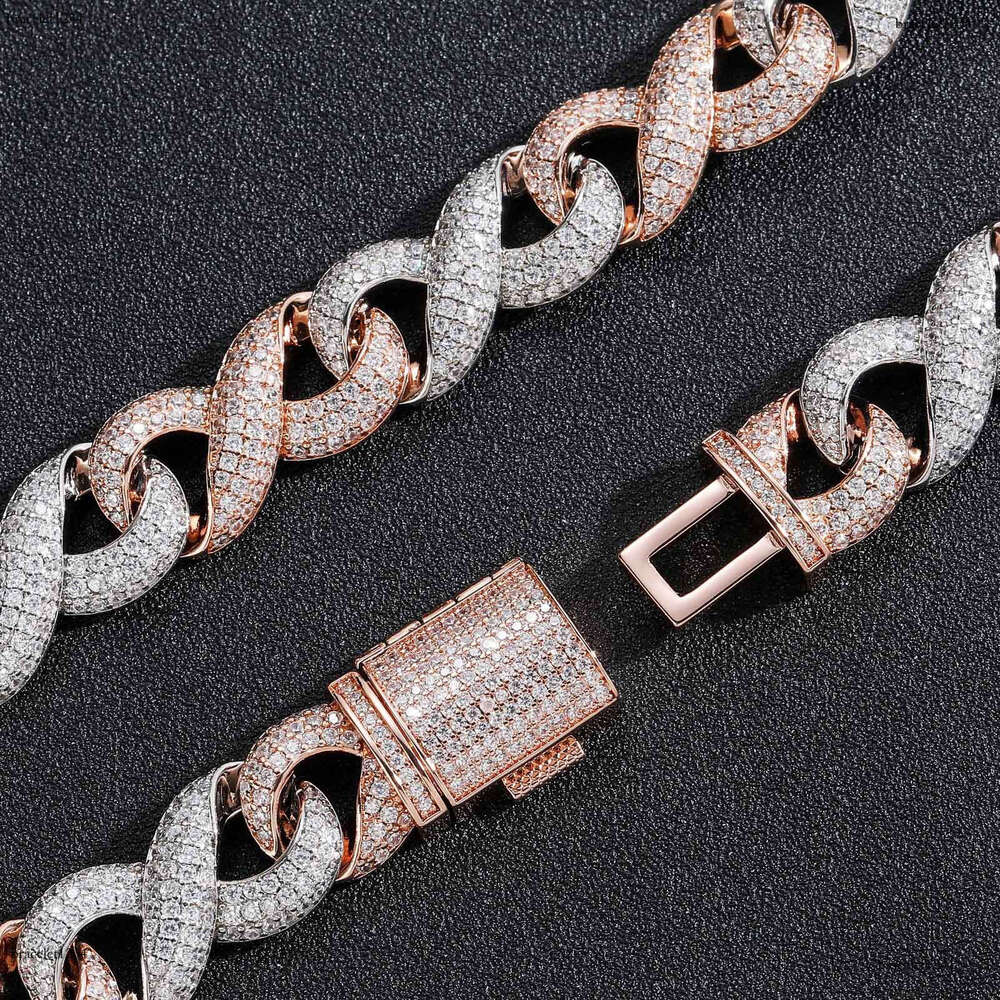 Luxury designer 15mm 8-figure Cuban Chain Rose Gold two-tone Hip Hop Ice Out VVS Moissanite Necklace Bracelet with free shipping