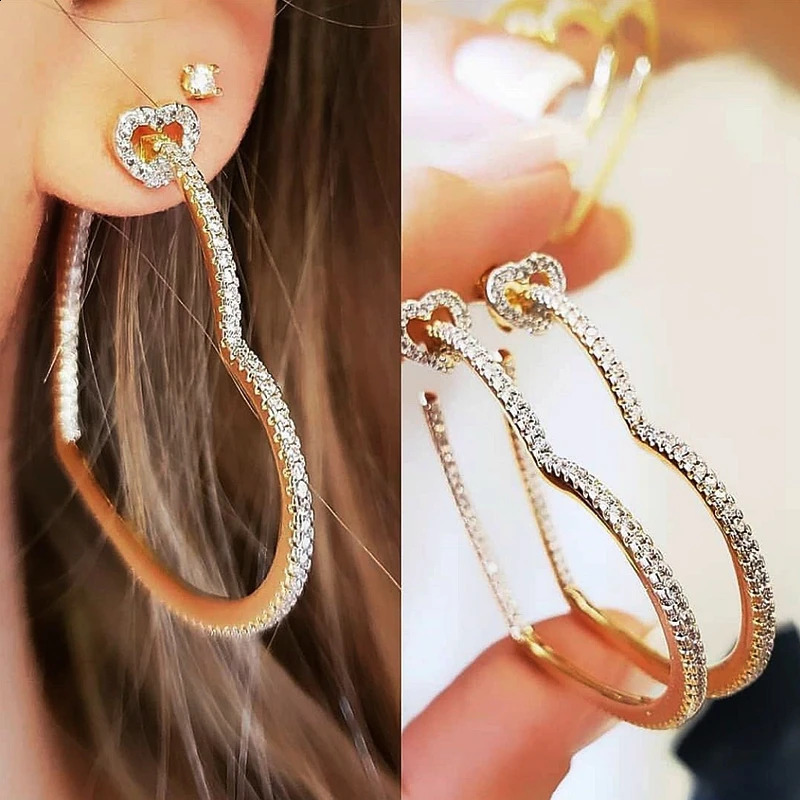 Retro hollow heart-shaped earrings Pave white cubic zirconia gold charm simple geometric earrings womens party jewelry 250420