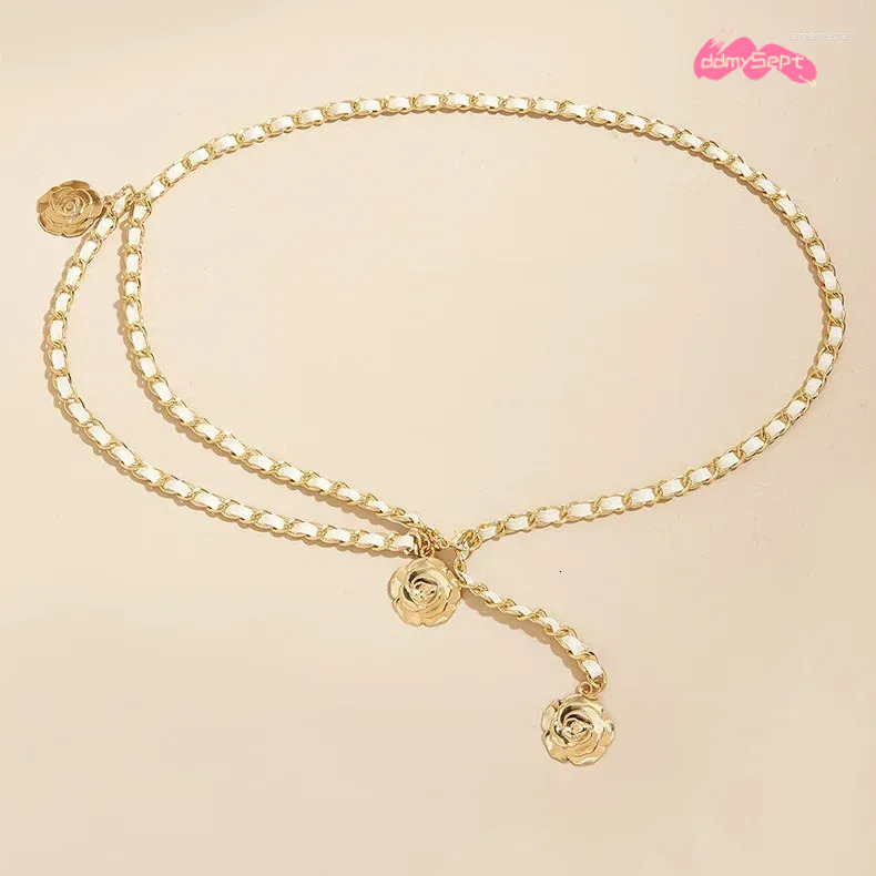 Chain Belts for Women Fashion Waist Belt with Metal Camellia, Versatile Dress Accessories ddmysept