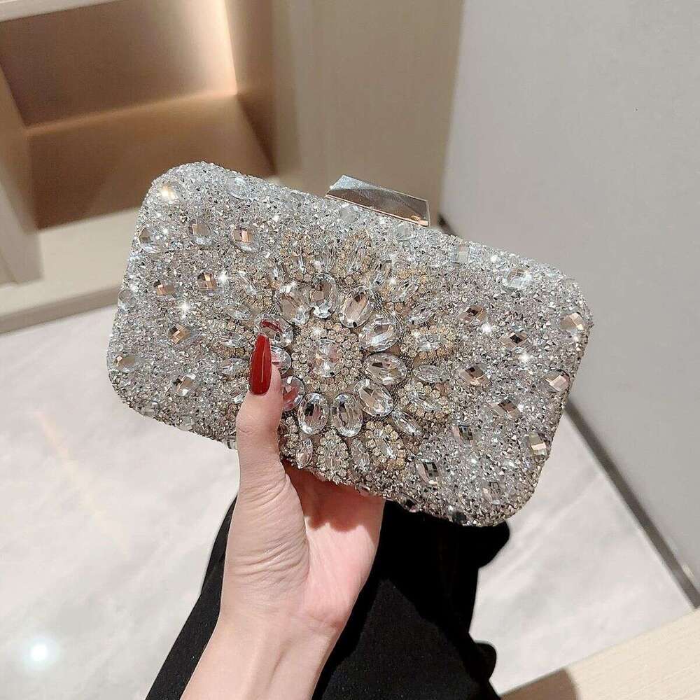 Banquet With Sparkling Rhinestones And Diamond Inlaid Handle Formal Evening Dress Chain High-End Square Box Shaped Bag, Women's Bag
