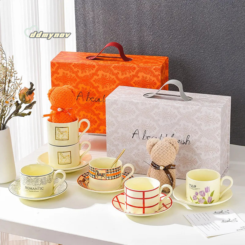European Style Bone China Coffee Cup and Saucer Set - Elegant Afternoon Tea Gift Box ddmynov