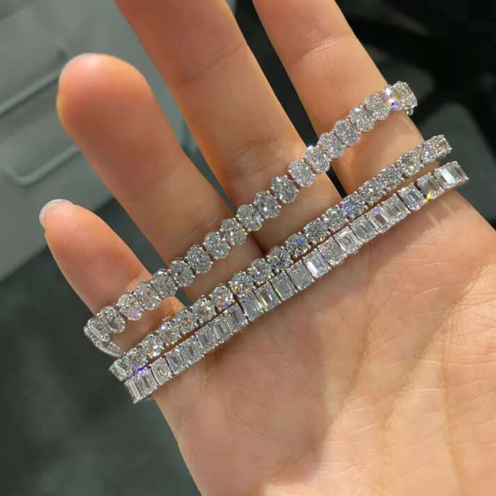 Emerald Cut Tennis Chain Lab Grown Diamond 3mm 4mm 5mm 10k/14k/18k Oval Cut Real Gold Tennis Bracelet with Lab Diamond CVD