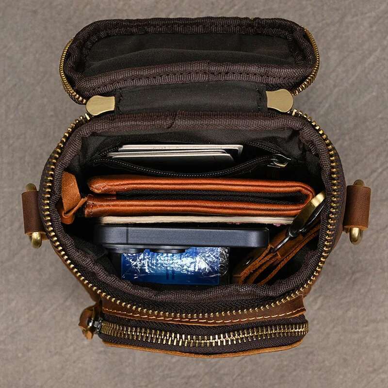 Vintage Leather Pack Men & Women Shoulder Fashion Multi-Pockets Waist Belt Bag For Travel Sports Hiking Cycling Running