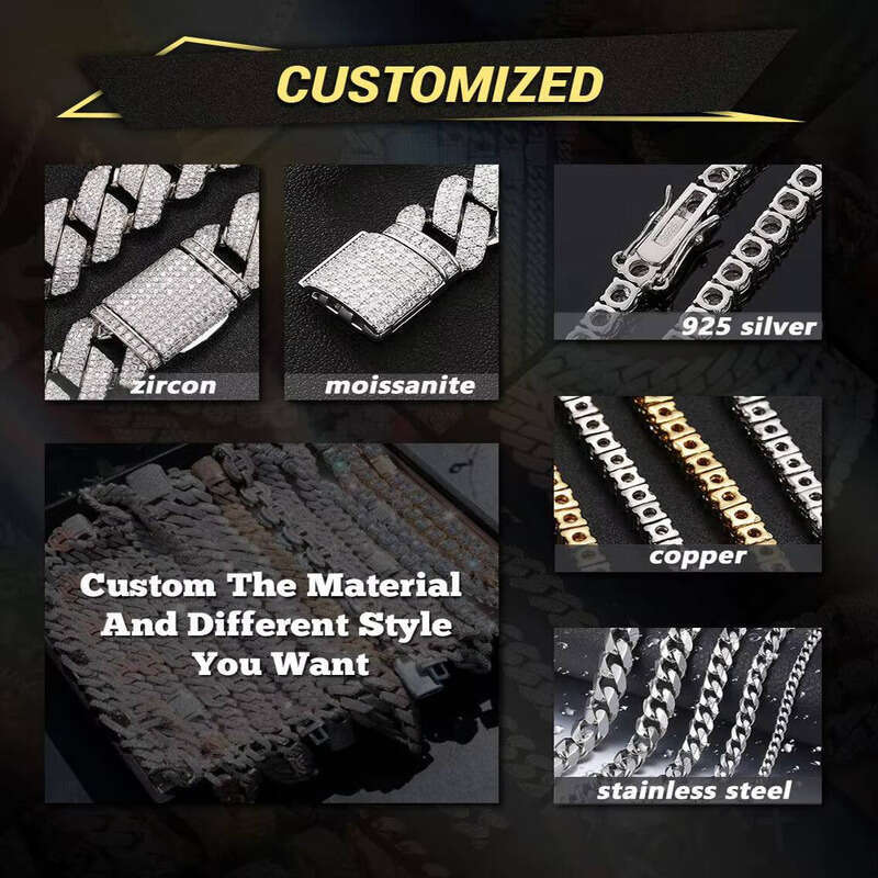 6mm 8mm 13mm 15mm 18mm Pass Tester Pure Sier Full D VVS Moissanite Cuban Chain for Men and Women aaa