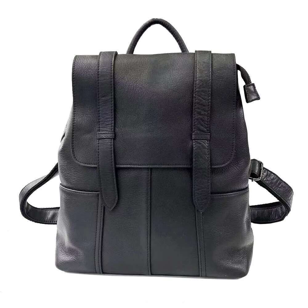 Zency Natural Cowhide Leather Backpack Durable Women Vintage Pack Large Capacity Shoulder Bag For Work Travel School