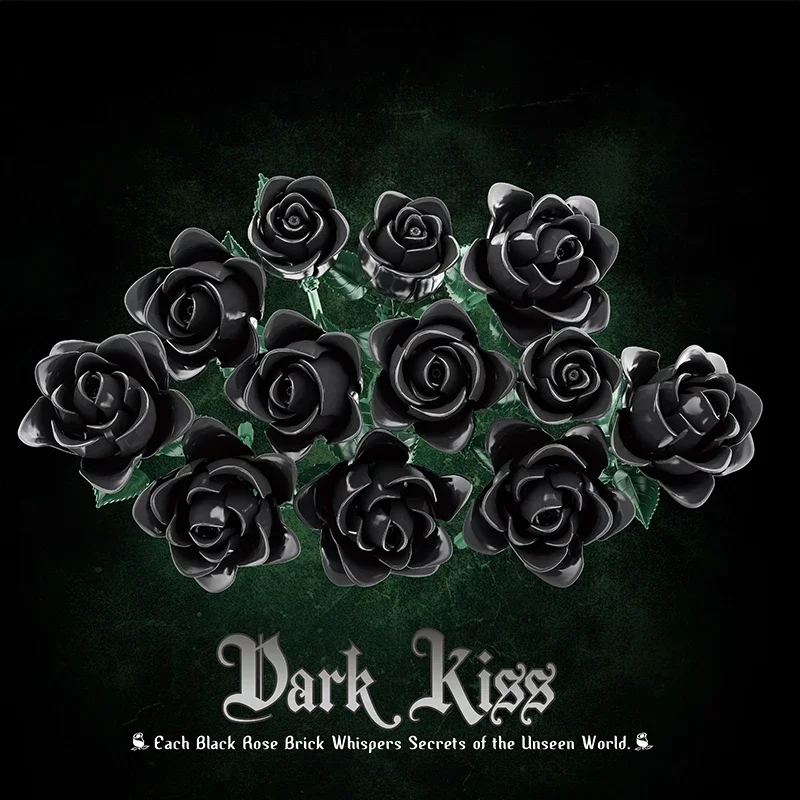 12 Black Rose Building Block Plant Bouquet Simulated Roses Flowers Gothic Decoration Home Display Holiday Gifts Kids Toys