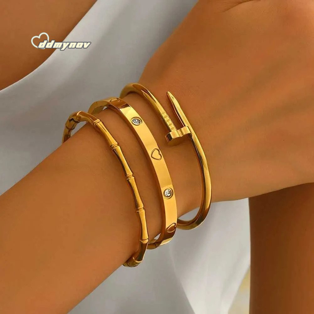 Luxury Bamboo Zircon Bracelet Set Classic Design Waterproof Stainless Steel Fade Resistant Jewelry S H11.21 ddmynov