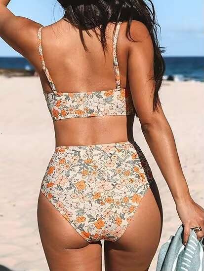 Quality Women Set Two Piece High Waist Fashion Printed Knit Bathing Suits Twist Front Brazilian Bikini