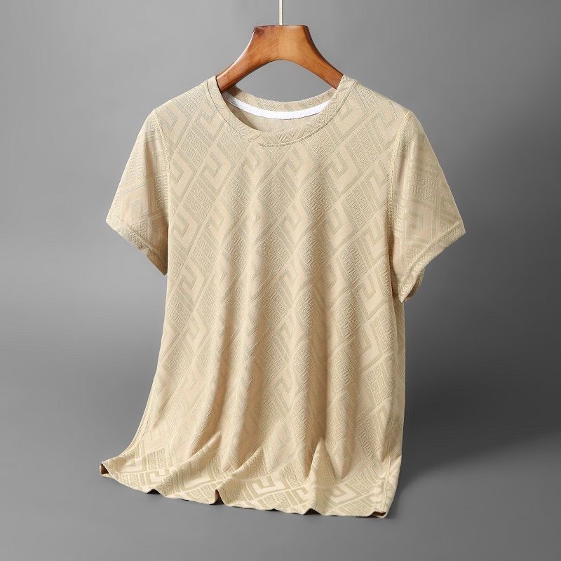 2025 New Short-sleeved Men's Ice Silk T-shirt Summer Trend 3D Jacquard Men's Quick-drying Half-Sleeve Round-neck Casual Top For Men