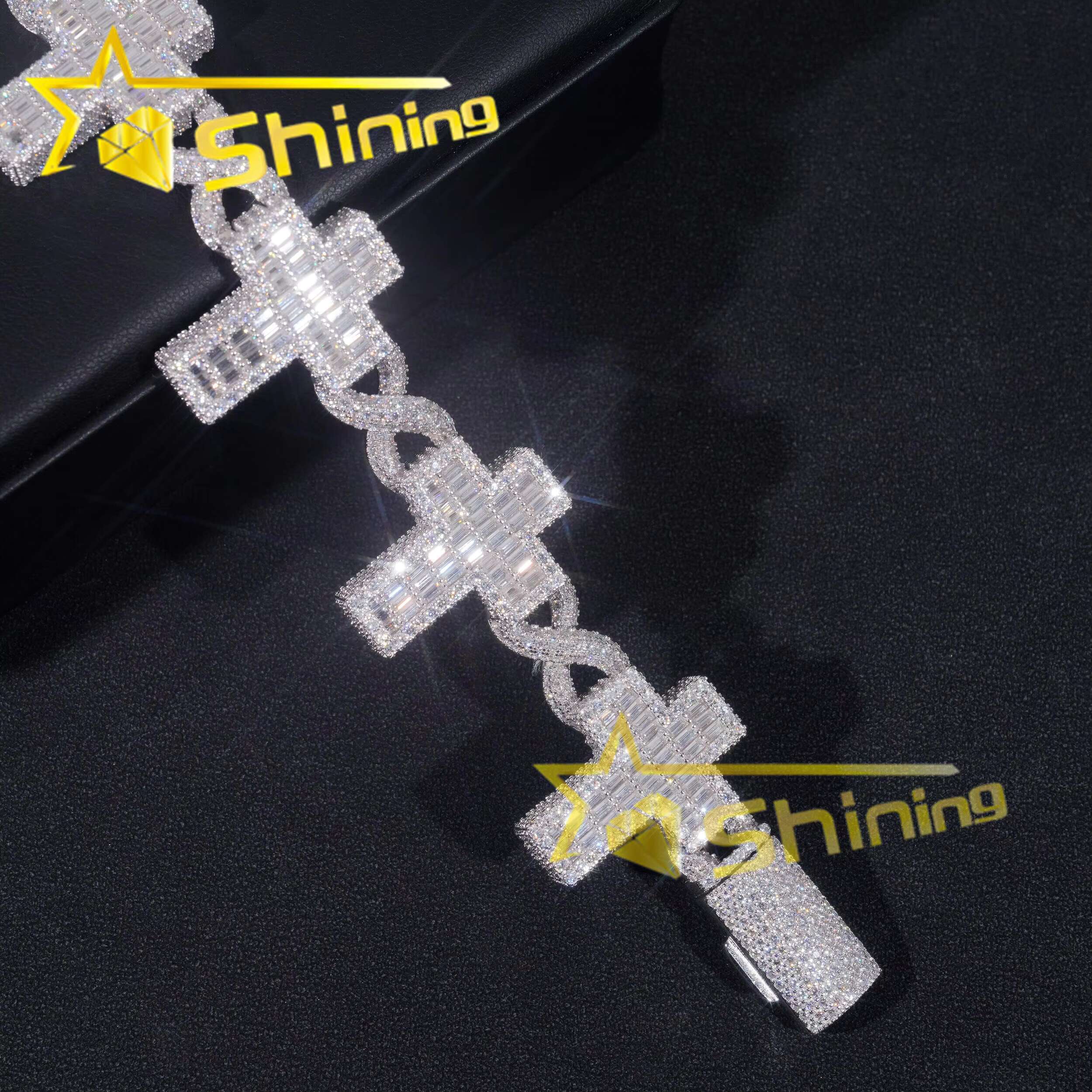 Luxury Big Cross Infinity Cuban Link Chain Sterling Silver 925 Moissanite Hip Hop Mens Bracelets