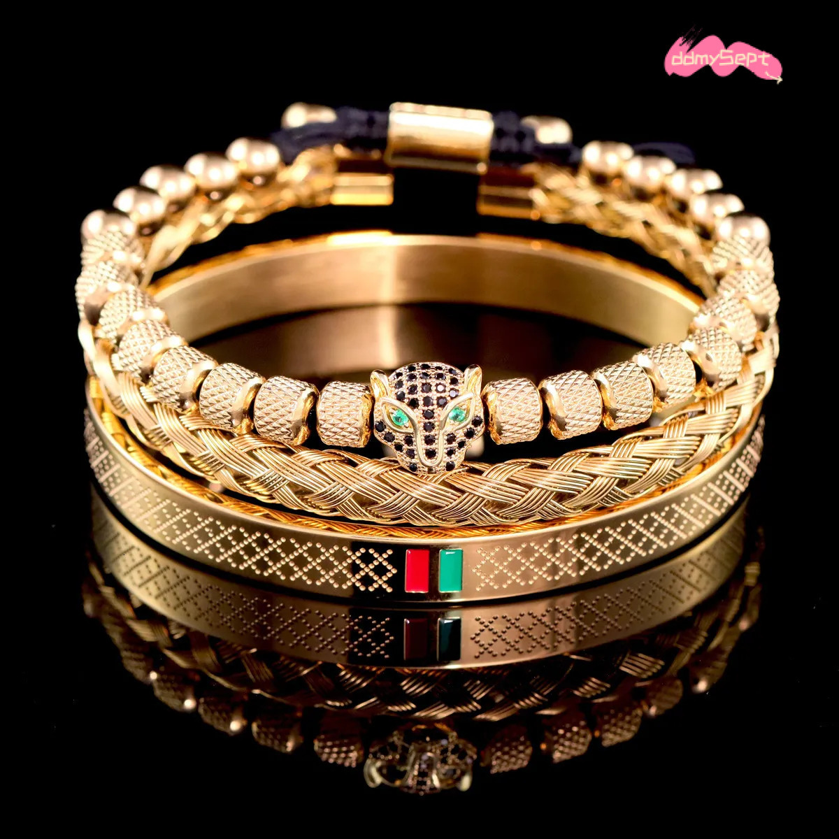 Luxury Brand Designer Jewelry European And American Hot-Selling Stainless Steel Roman Leopard Head Crown Bracelet Set Braided Punk Style Bracel ddmyse