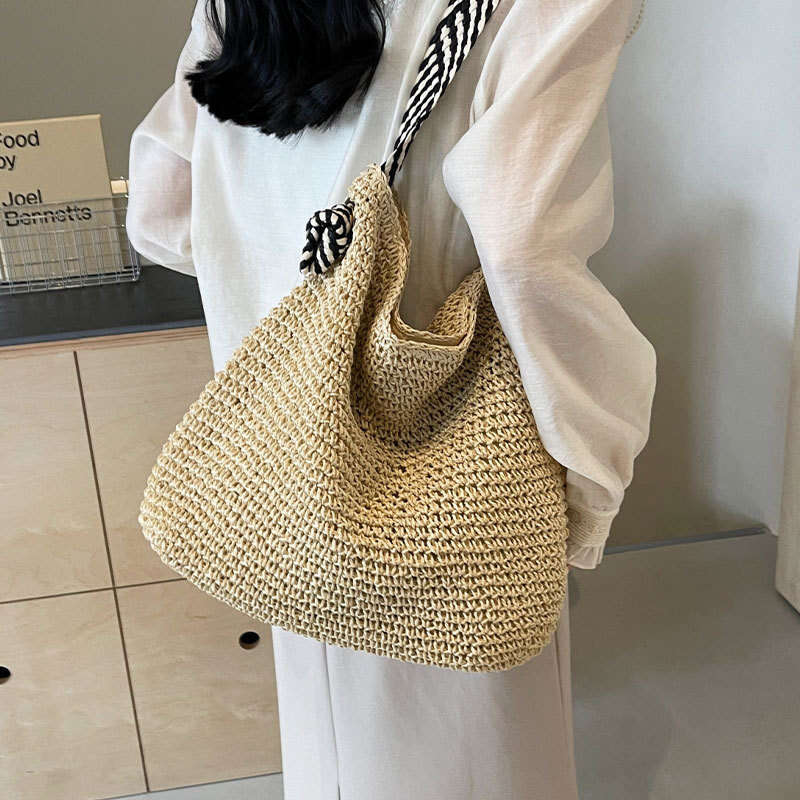 Ins Style Resort Beach Bag Lazy Style Large Capacity Grass For Women S Summer New Beach Vacation Woven Versatile Single Shoulder Armpit Bag KQ