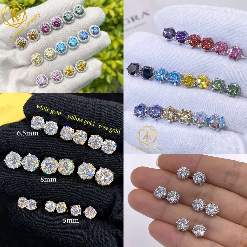 Wholesale VVS Diamond Earring Factory Price 925 Sterling Silver Round Cut 5mm 6.5mm 8mm Moissanite Stud Earrings Men Women