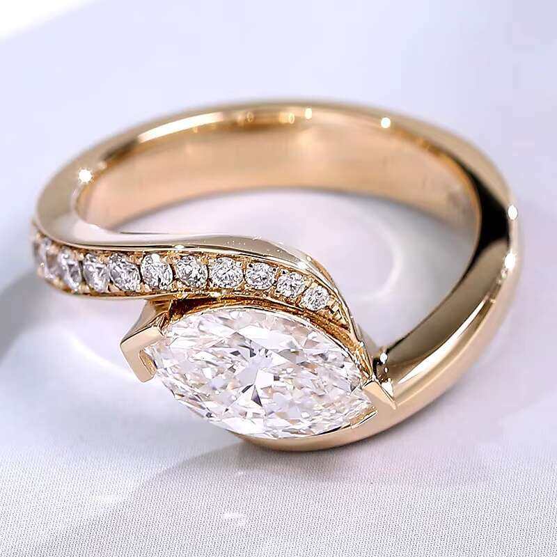 Pass Diamond Tester GIA IGI Certified 14K Solid Gold Lab Grown Diamond Wedding Ring Marquise Cut Lab Diamond Engagement Ring