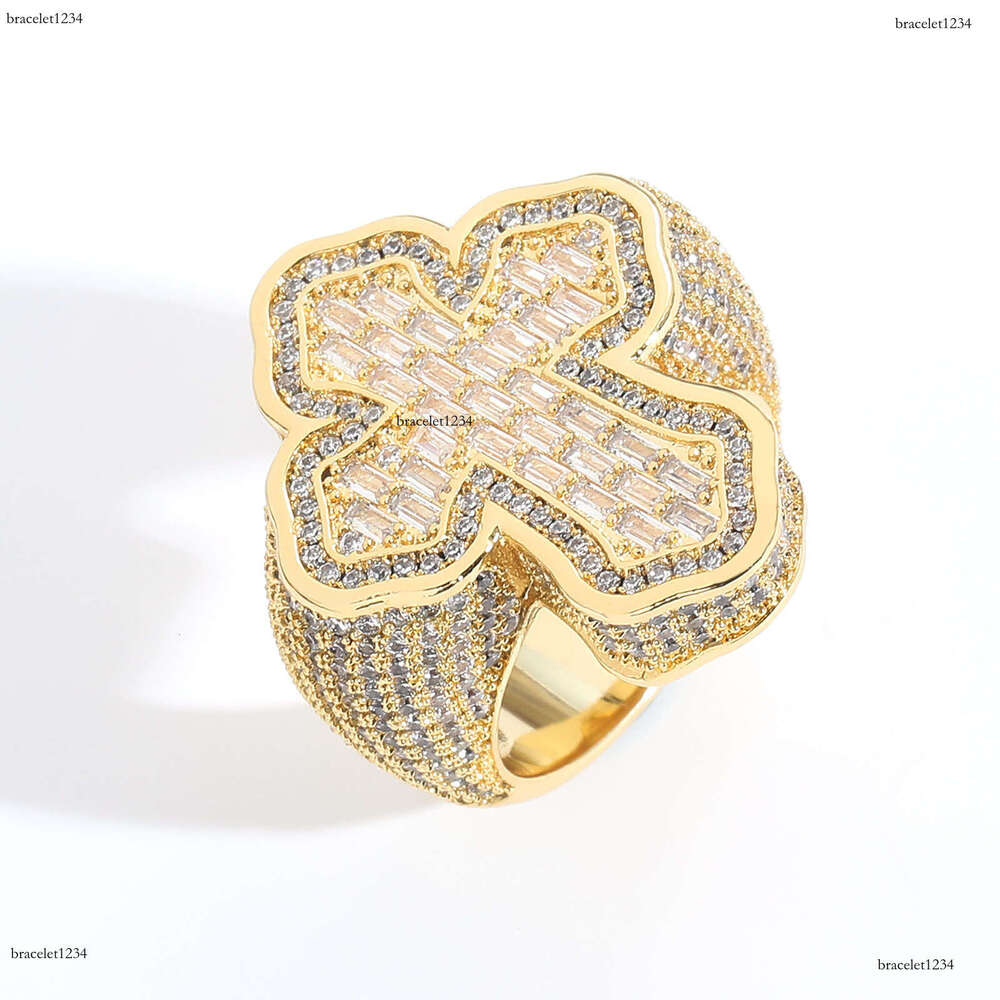 Hip hop personalized Cross micro-inlaid T-ice out VVS Moissanite Men's ring Free delivery