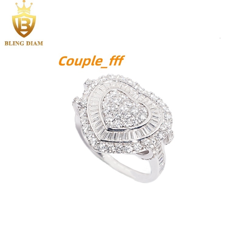 Blingdiam Jewelry Heart Rings Wedding Womens 925 Silver Gold Plated VVS Moissanite Fully Diamond Ice Out