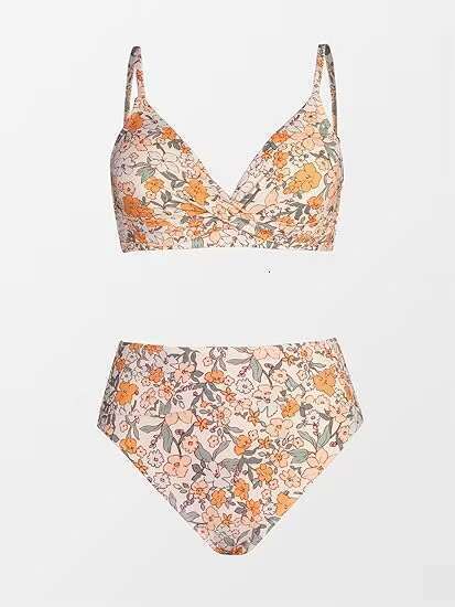 Quality Women Set Two Piece High Waist Fashion Printed Knit Bathing Suits Twist Front Brazilian Bikini
