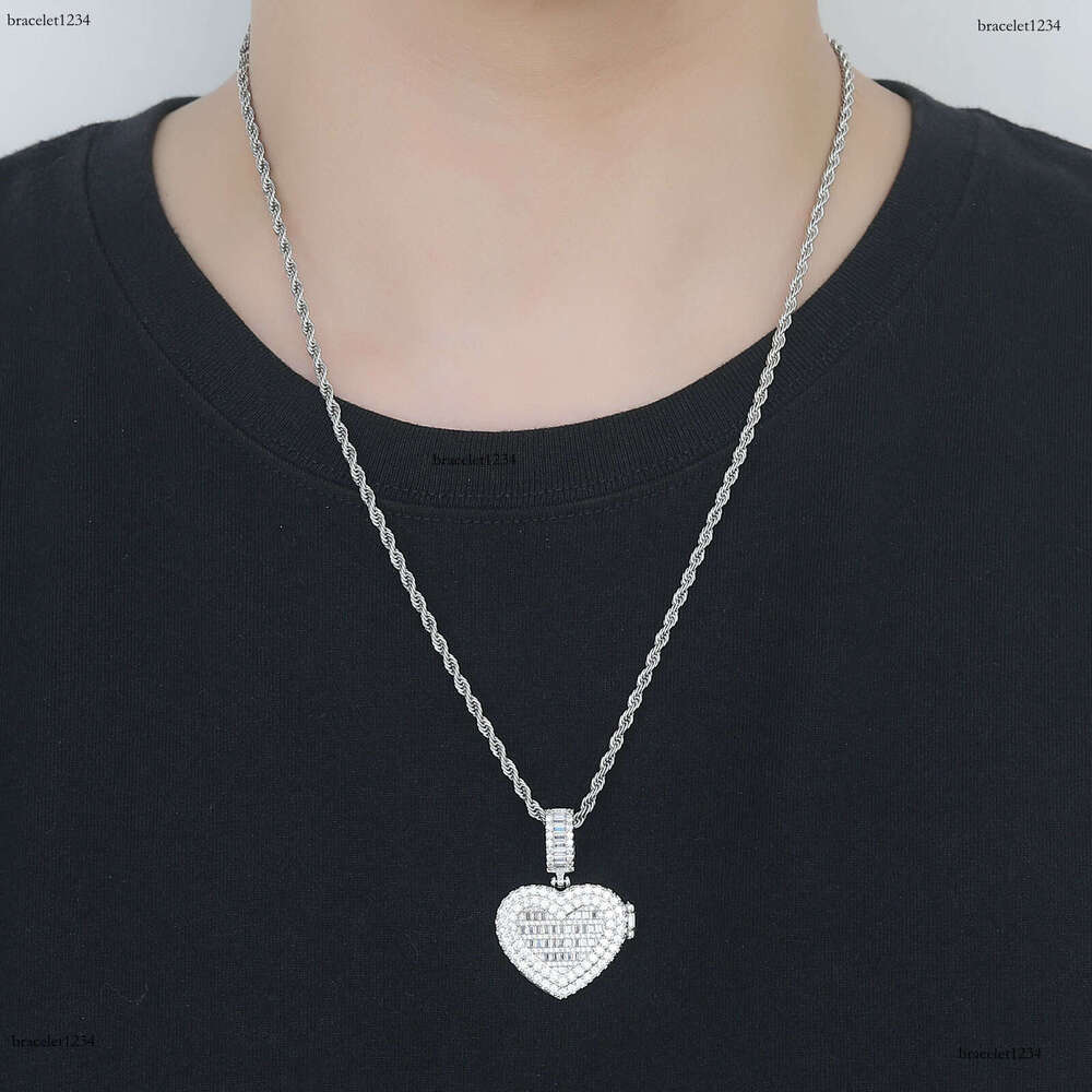 Luxury designer photo frame flip, couple photo pendant, Ice out vvs Moissanite necklace Free shipping