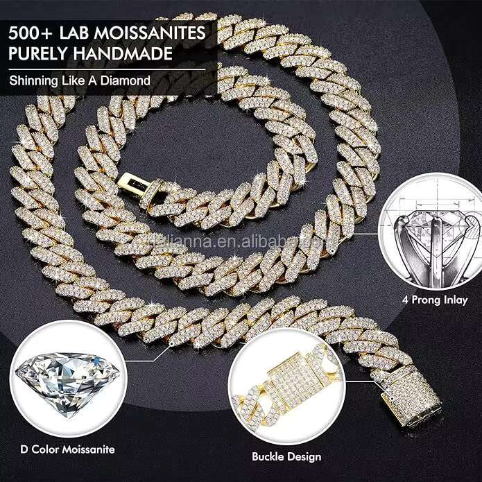 Custom Fine Jewelry Necklaces Iced Out Hip Hop Mens Jewelry 925 Silver18K Gold Plated Miami Moissanite Cuban Link Chain Necklace