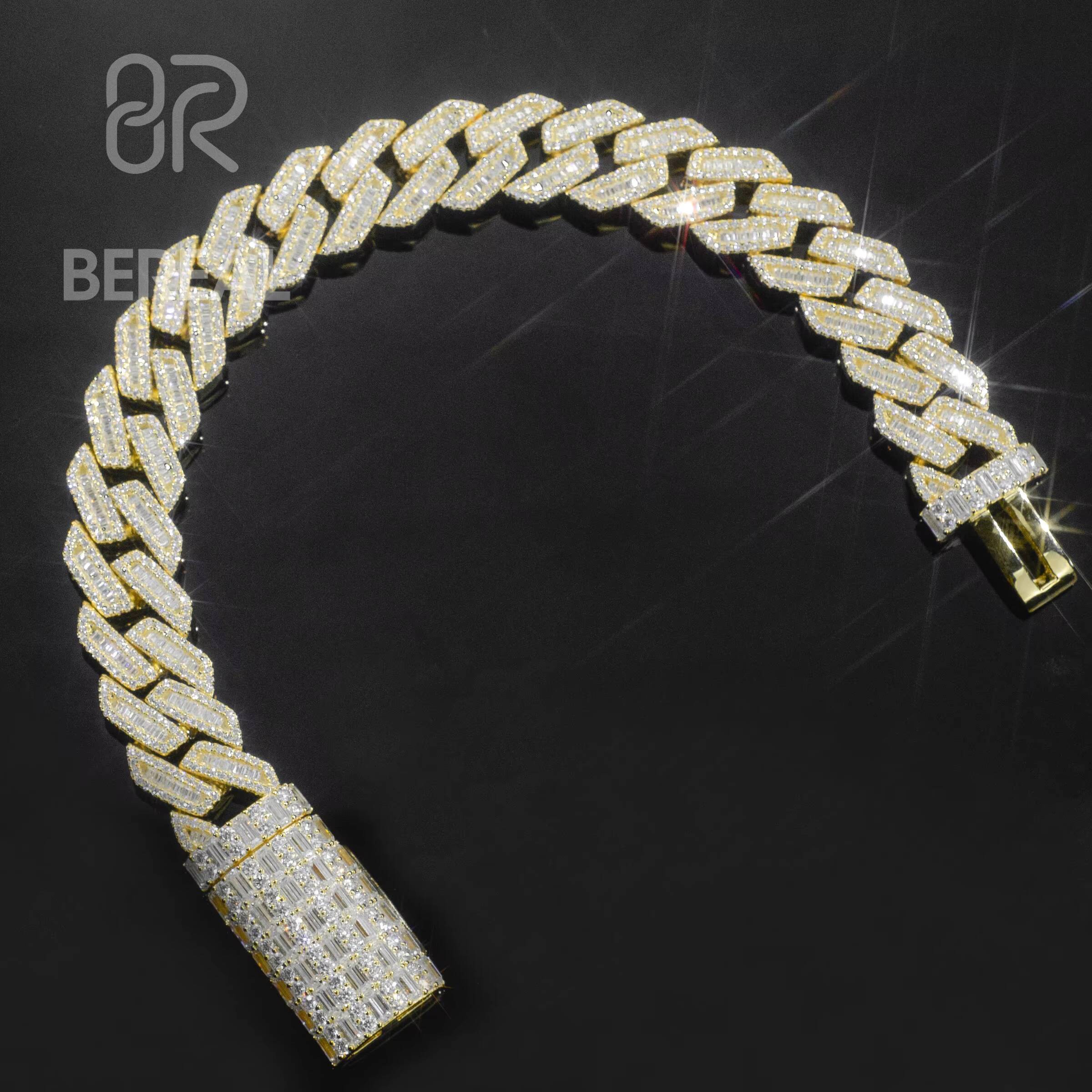 Custom Vvs Baguette Moissanite Pass Diamond Test Iced Out Heart Hip Hop Silver Cuban 14K Gold Chain Necklace Men 16mm 18mm 20mm