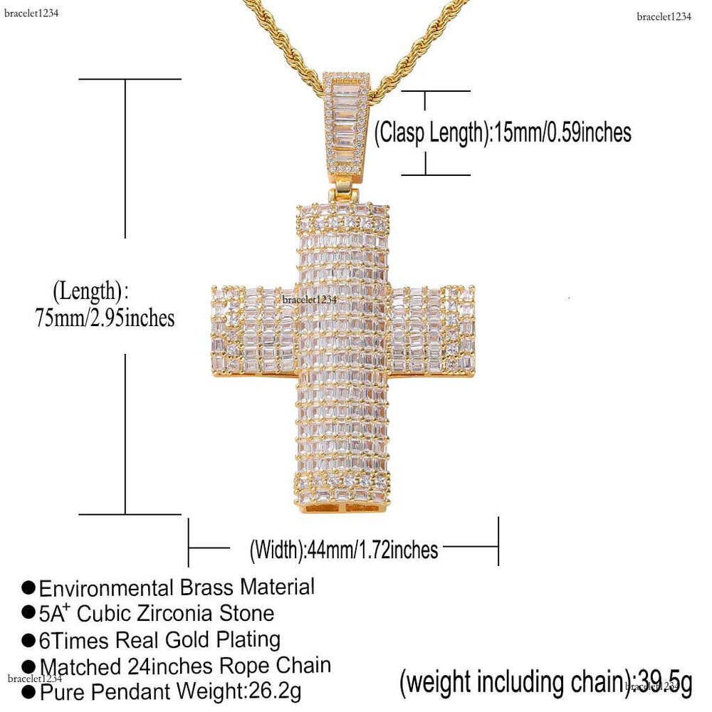 Luxury designer encrusted ice out VVS Moissanite Cross Pendant Hip Hop Necklace with free shipping