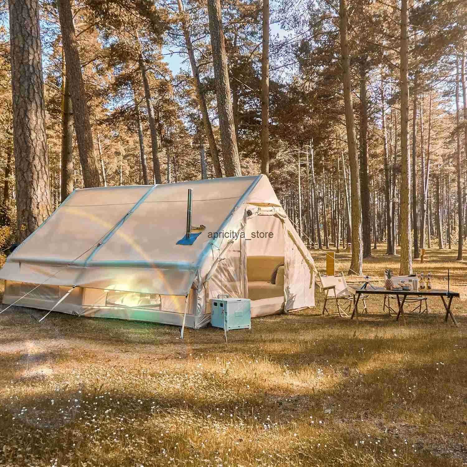 Inflatable camping tent for 8-10 people 129 square meters large inflatable camping tent with chimney jack inflatable tent with grid window Q250423