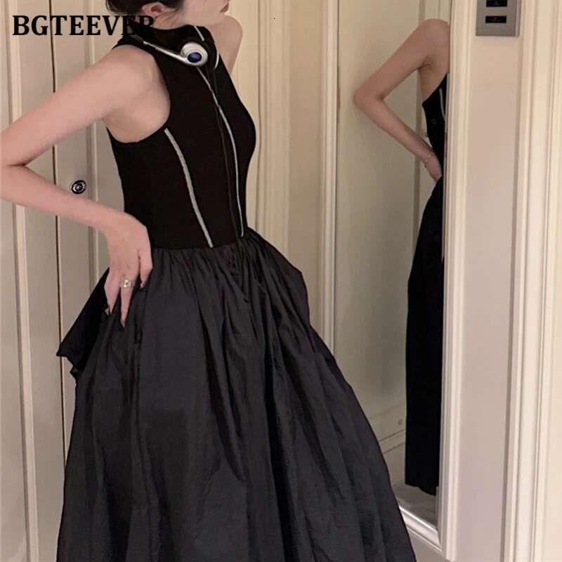 BGTEEVER Stylish Patchwork Sleeveless A-Line Fashion Slim Waist Women Vest Dress Spring Summer Ladies Vestidos