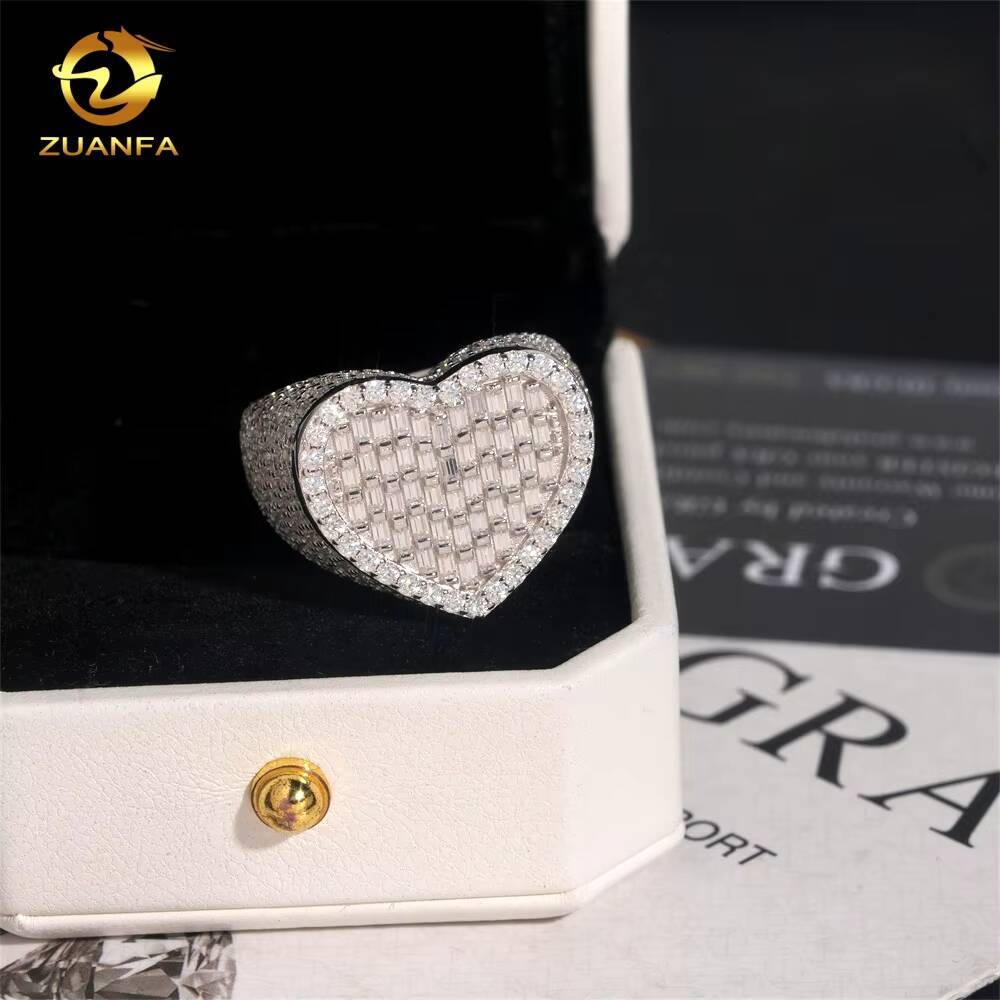 Pass Diamond Tester Moissanite Iced Out Jewelry 925 Silver Heart Shape Ring Fine Hip Hop Jewelry VVS Moissanite Diamond Men Ring