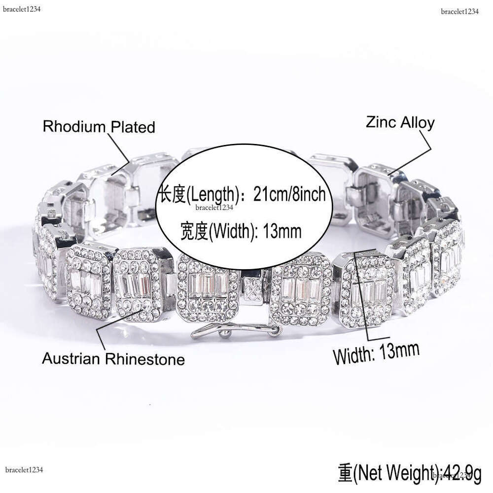Luxury Hip Hop 13mm square round ice out VVS Moissanite Cuban Chain Bracelet for men and women Free delivery