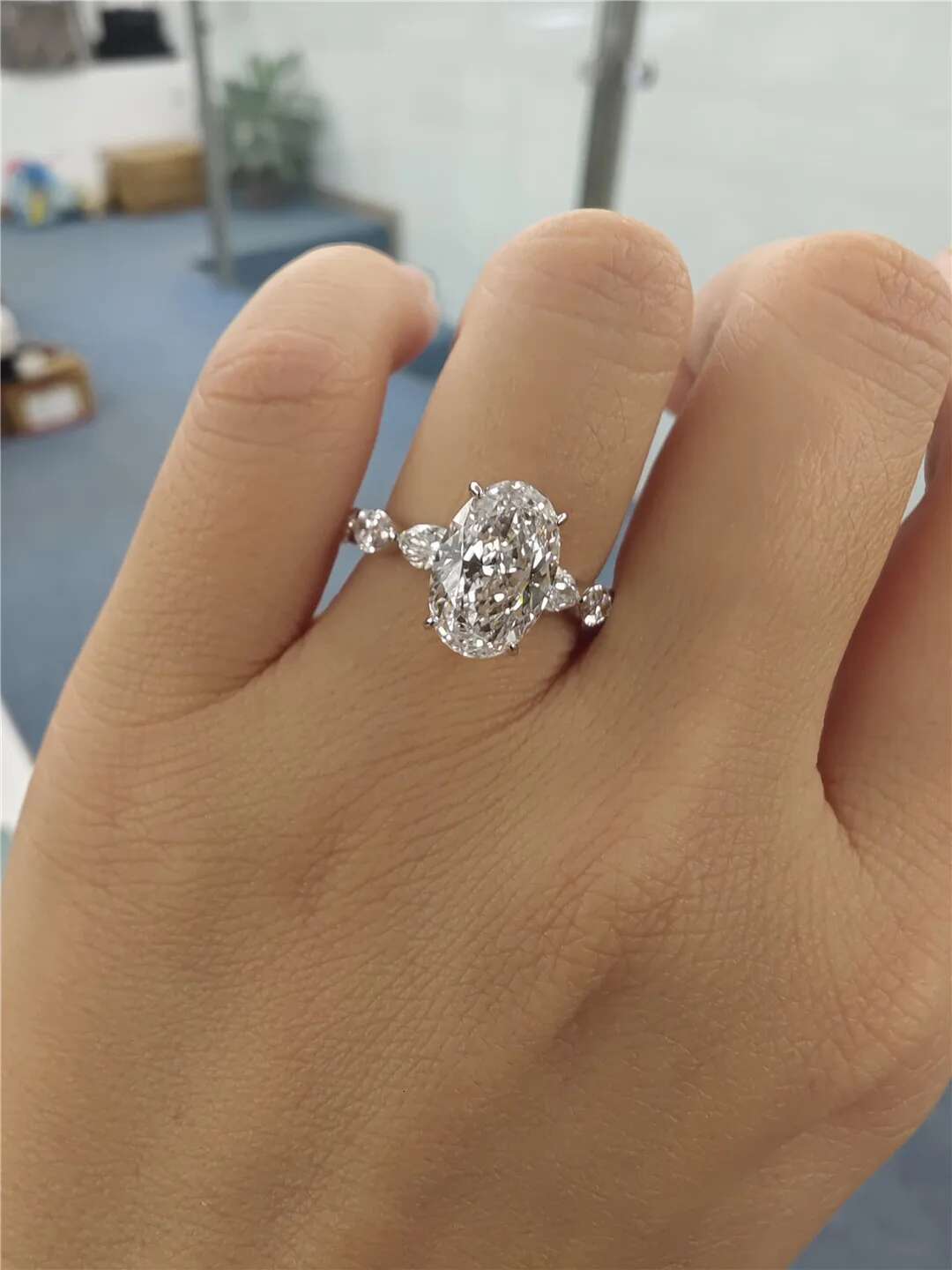 18K gold Diamond Ring Oval 3CT IGI Lab Growing Diamond with Horse Eye diamond wedding ring Factory custom Valentines Day gift
