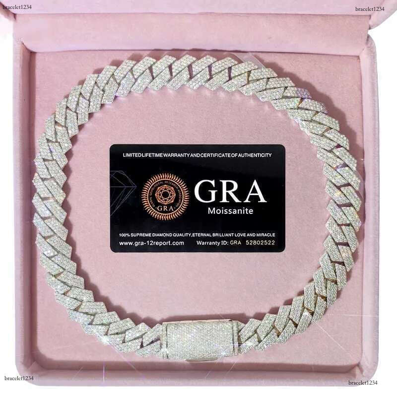 2025 bracelet designer jewelry moissanite chain cuban k High Quality 3 Rows VVS Moissanite Dia Chain White Rose Gold Plated Hip-hop chains for men nec