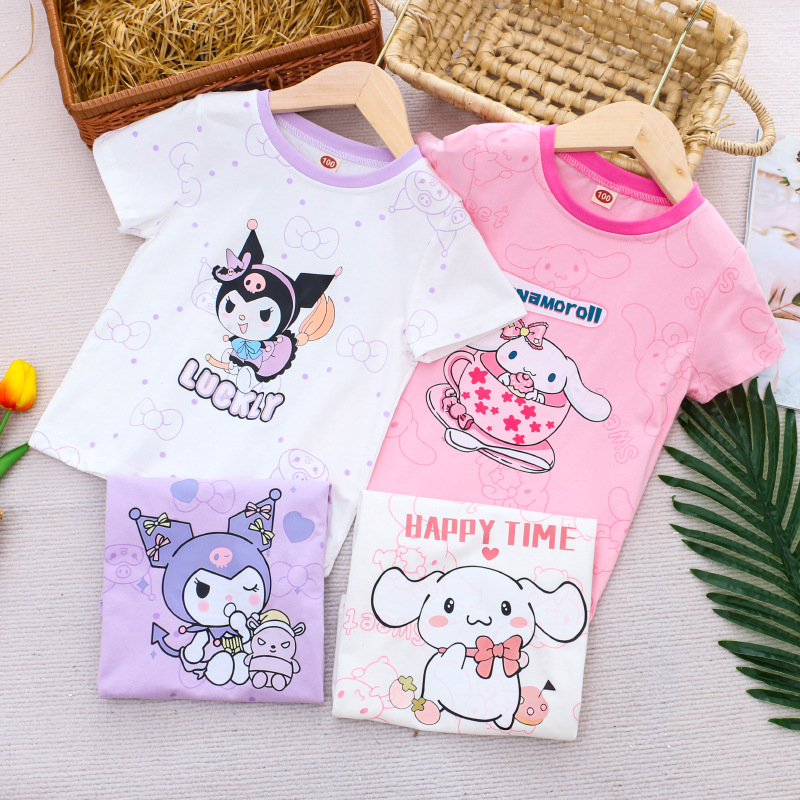 DISNEY Children's designer clothes with cartoon prints girls' clothes with color-blocking T-shirts summer children's clothing girls